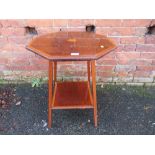 AN EDWARDIAN MAHOGANY INLAID TWO TIER OCCASIONAL TABLE
