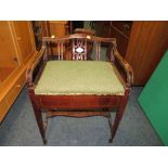 AN EDWARDIAN MAHOGANY INLAID PIANO STOOL