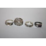 FOUR STERLING SILVER LADIES DRESS RINGS