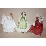 THREE ROYAL DOULTON LADY FIGURES, PAMELA HN2479, AUTUMN BREEZES HN1934 AND APRIL HN3693