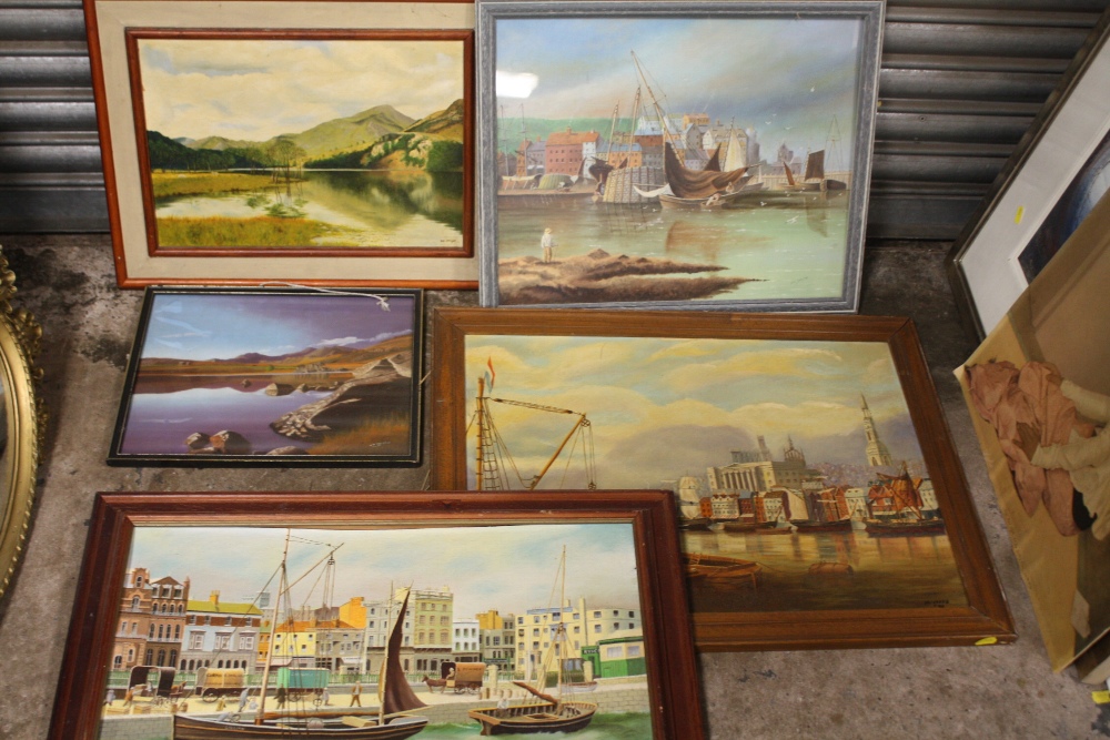 A COLLECTION OF FRAMED OIL PAINTINGS TO INCLUDE HARBOUR SCENES AND LANDSCAPES