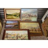 A COLLECTION OF FRAMED OIL PAINTINGS TO INCLUDE HARBOUR SCENES AND LANDSCAPES