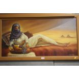 TWO PINE FRAMED EGYPTIAN SCENE PRINTS - SIZE 99 CM BY 49 CM