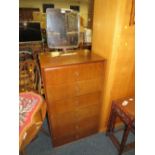 A RETRO TEAK SIX DRAWER CHEST WITH MIRROR H-151 W-61 CM ( INCLUDING MIRROR )