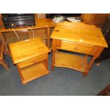 A HONEY PINE SMALL WASHSTAND H-84 W-73 CM AND A BEDSIDE CABINET (2)