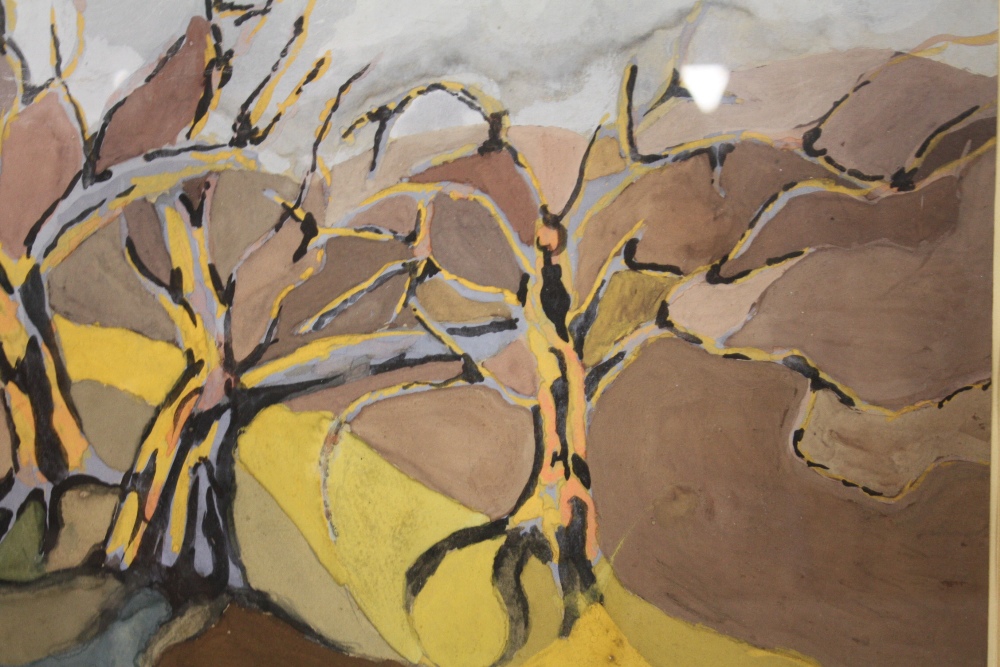 A 20TH CENTURY GOUACHE OF A MODERNIST LANDSCAPE WITH TREES BY LAURA HARRIS TOGETHER WITH A FRAMED - Image 2 of 6