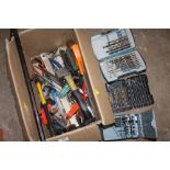 A BOX OF HAND TOOLS ETC