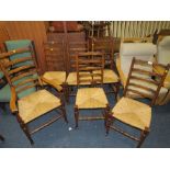 A SET OF SIX ANTIQUE OAK AND WICKERSEAT DINING CHAIRS (5+1)