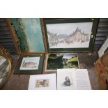A COLLECTION OF FRAMED AND UNFRAMED PICTURES TO INCLUDE LOCAL INTEREST PRINTS ETC