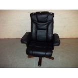 A FAUX LEATHER RECLINER SWIVEL CHAIR