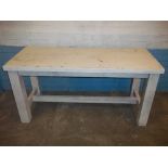 A STRONG PITCH PINE TABLE WORK BENCH