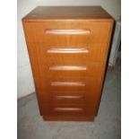 A RETRO G-PLAN NARROW SIX DRAWER TEAK CHEST OF DRAWERS