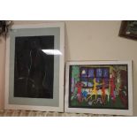 TWO MODERN FRAMED LITHOGRAPHS, ONE SIGNED M. MARTIN THE OTHER INDISTINCT
