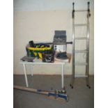 A SELECTION OF BOXED ELECTRIC TOOLS AND ONE ALUMINIUM MULTI FUNCTIONAL STEP LADDER