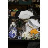 TWO BOXES OF CERAMICS, GLASSWARE AND SUNDRIES