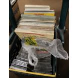 A TRAY OF CLASSICAL AND POP LP RECORDS, SINGLES AND TAPES, A BAG OF UNSLEEVED SINGLES MAINLY