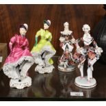TWO ADDERLEY POTTERY LADY FIGURES AND TWO ITALIAN FIGURES
