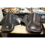 TWO VINTAGE ENGLISH LEATHER SADDLES, ONE A/F