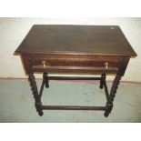 AN ANTIQUE OAK HALL TABLE WITH DRAWER AND BARLEY TWIST LEGS