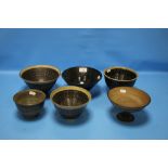 SIX STUDIO POTTERY BOWLS SOME WITH CM MONOGRAM