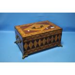 A REPRODUCTION MARQUETRY SEWING BOX