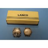 A VINTAGE LANCO GENTLEMAN'S 17 JEWEL WRIST WATCH WITH ORIGINAL BOX AND ONE OTHER WATCH