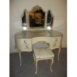 A LOUIS STYLE TRIPLE MIRROR DRESSING TABLE AND STOOL