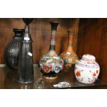 FIVE VASES TO INCLUDE A CLOISONNE ENAMEL EXAMPLE AND TWO STUDIO POTTERY EXAMPLES