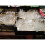 THREE TRAYS OF GLASSWARE, MAINLY CUT GLASS BUT SOME PRESSED