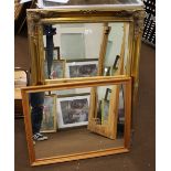 A REPRODUCTION GILT FRAMED MIRROR ALONG WITH ONE ANOTHER MIRROR