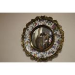 A GILT FRAMED MIRROR CHARGER - ROYAL STAFFORDSHIRE POTTERY CHARGER WITH MIRROR ATTACHED TO FRONT,