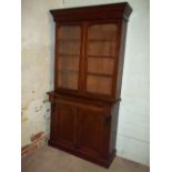 A VICTORIAN MAHOGANY GLAZED BOOKCASE WITH CONCEALED DRAWER, 104 CM WIDE