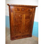 AN ANTIQUE EDWARDIAN WALL HANGING OAK INLAID CORNER CUPBOARD LOCKING WITH DRAWER