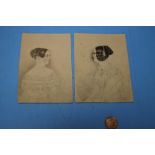 TWO 19TH CENTURY MINIATURE PORTRAIT PAINTINGS OF LADIES, ONE WITH INSCRIPTION TO BACK DATED 1848