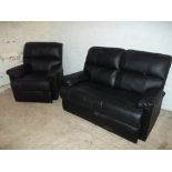 A TWO PIECE FAUX LEATHER RECLINER SUITE COMPRISING TWO SEATER SOFA AND A CHAIR