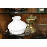 AN OIL LAMP AND MILK GLASS SHADE A/F