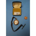 A VICTORIAN LADIES 9 CT GOLD FOB WATCH