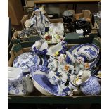 TWO TRAYS OF CERAMICS TO INCLUDE COALPORT POSIE BOWLS, BLUE & WHITE DINNERWARE, ORNAMENTS