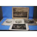 AFTER JOHN HENDRICK ROOS, TWO ENGRAVINGS OF CLASSICAL SCENES TOGETHER WITH "LA VIERGE DE LA MAISON