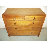 AN ANTIQUE OAK CHEST OF FIVE DRAWERS, TWO OVER THREE