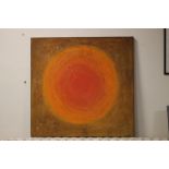 ABSTRACT ART OIL ON WOOD TITLED "ORANGE CIRCLE", SIGNED M. MARTIN