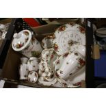 A TRAY OF ROYAL ALBERT OLD COUNTRY ROSES, TO INCLUDE COOKIE JAR, VASES ETC.
