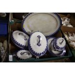A TRAY OF BLUE AND WHITE WHIELDON SAVOY PATTERN DINNERWARE