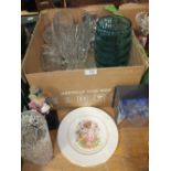 TWO TRAYS OF ASSORTED CERAMICS AND FIGURES TO INCLUDE COLLECTORS PLATES, TOGETHER WITH A TRAY OF