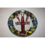 A VINTAGE PALISSY STYLE MAJOLICA LOBSTER PLATE