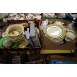 TWO TRAYS OF ASSORTED CERAMICS TO INCLUDE WOODS IVORY WARE, BURLEIGH WARE SUN RAY EXAMPLES