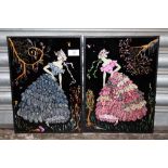 TWO FOIL PICTURES DEPICTING LADIES IN AN ART DECO STYLE - SIZES 35.5CM X 25.5CM