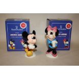 A PAIR OF BOXED ROYAL DOULTON MICKEY MOUSE COLLECTION FIGURES OF MICKEY AND MINNIE MOUSE WITH GOLD