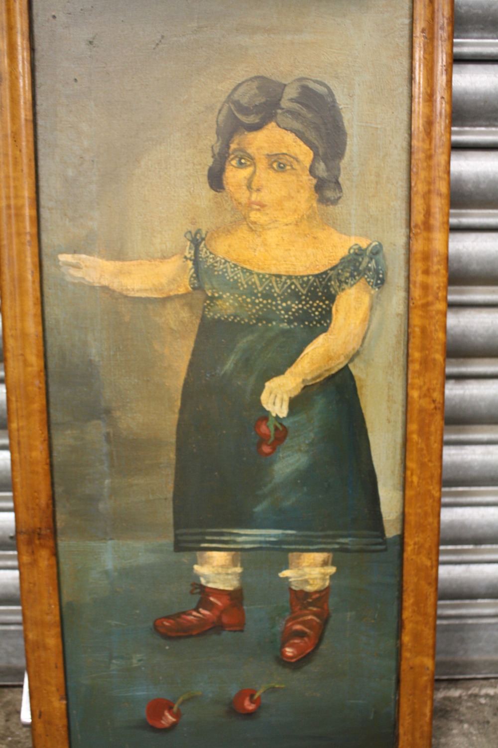 A MAPLE FRAMED OIL ON CANVAS DEPICTING A YOUNG GIRL HOLDING CHERRIES SIGNED HELENA THOMAS VERSO - - Image 2 of 5