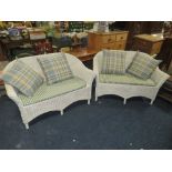 A PAIR OF WICKER CONSERVATORY SETTEES W-134 CM